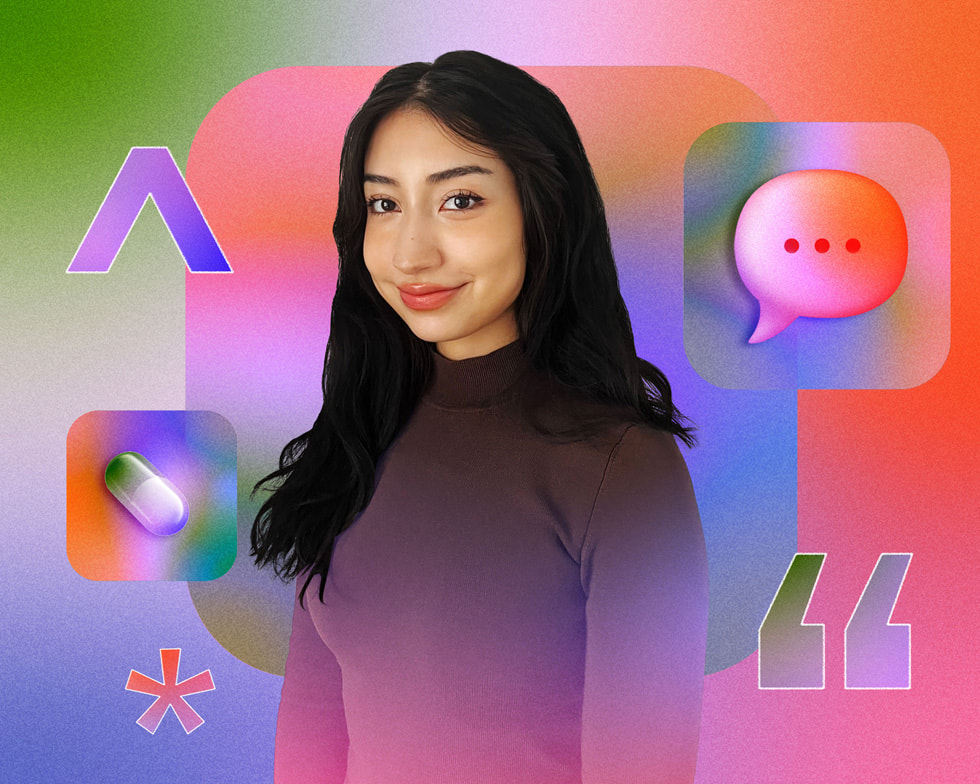 Un collage colorato con un primo piano di Elena Galluzzo che ha creato Care Capsule.