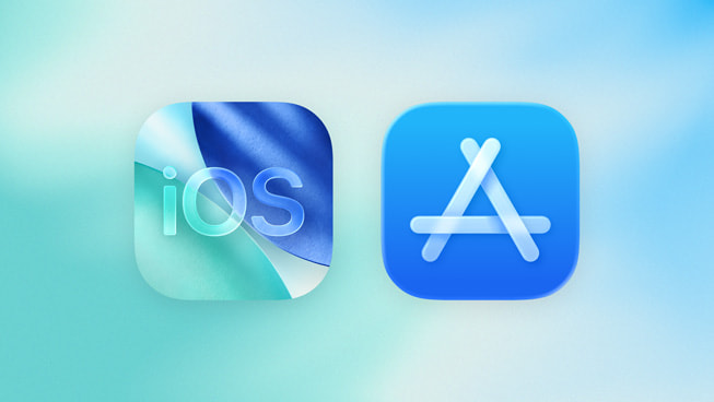Le logo Liquid Glass d’iOS 26 et le logo de l’App Store présentés côte à côte.