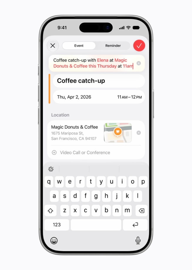 Pantalla de un iPhone 17 Pro que muestra la creación de un evento nuevo en la app Calendario.