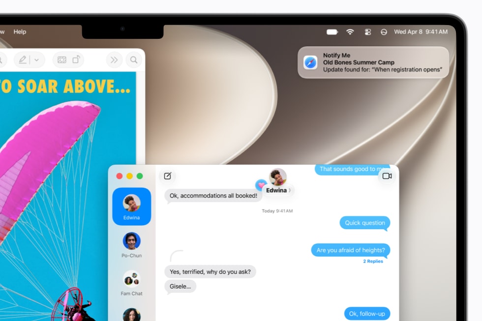 Una notificación de Notificarme de Safari en el escritorio de una MacBook Pro de 14 pulgadas.