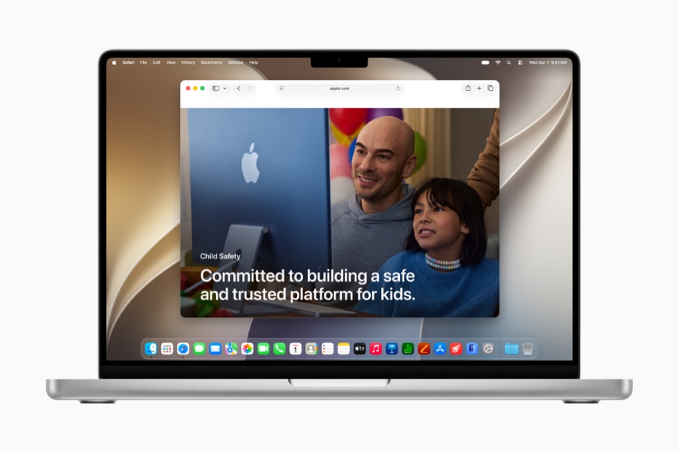 Een 14-inch MacBook Pro met de nieuwe website over kinderveiligheid.