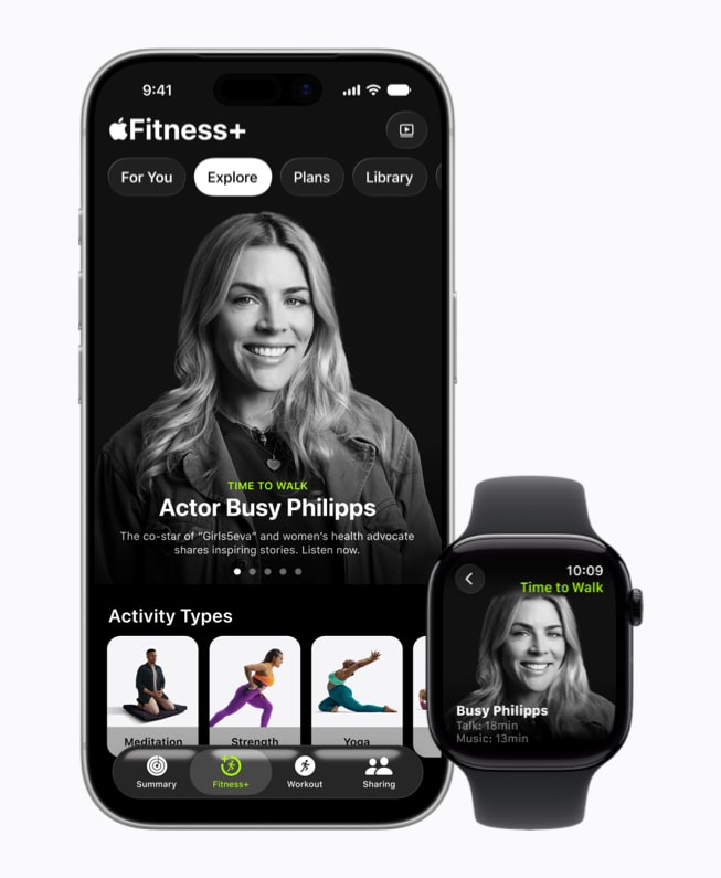 iPhone 17 Pro en Apple Watch met een afbeelding uit de aflevering van ‘Tijd om te wandelen’ met Philipps.