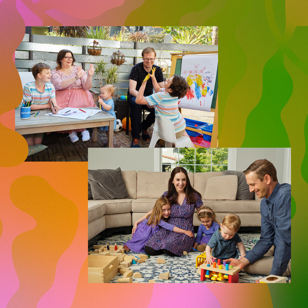 Co-founders of Winnie from left to right: Anne Halsall and Sara Mauskopf at their homes with their families.