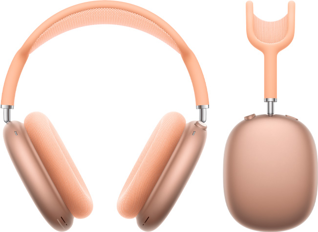 Cuffie AirPods Max 2 mostrate di fronte e di lato, color arancione