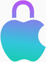 Colourful graphic of a apple logo with a lock representing privacy.