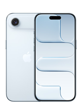 iPhone Air, zadná vonkajšia strana, nebeská modrá farba, sústava kamier Fusion navrchu, logo Apple v strede, predná vonkajšia strana, nebeská modrá farba, vycentrovaný Dynamic Island navrchu