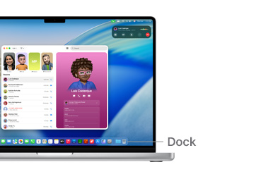 A tour of macOS navigation on MacBook Pro 14” with a line indicating the location of the Dock.
