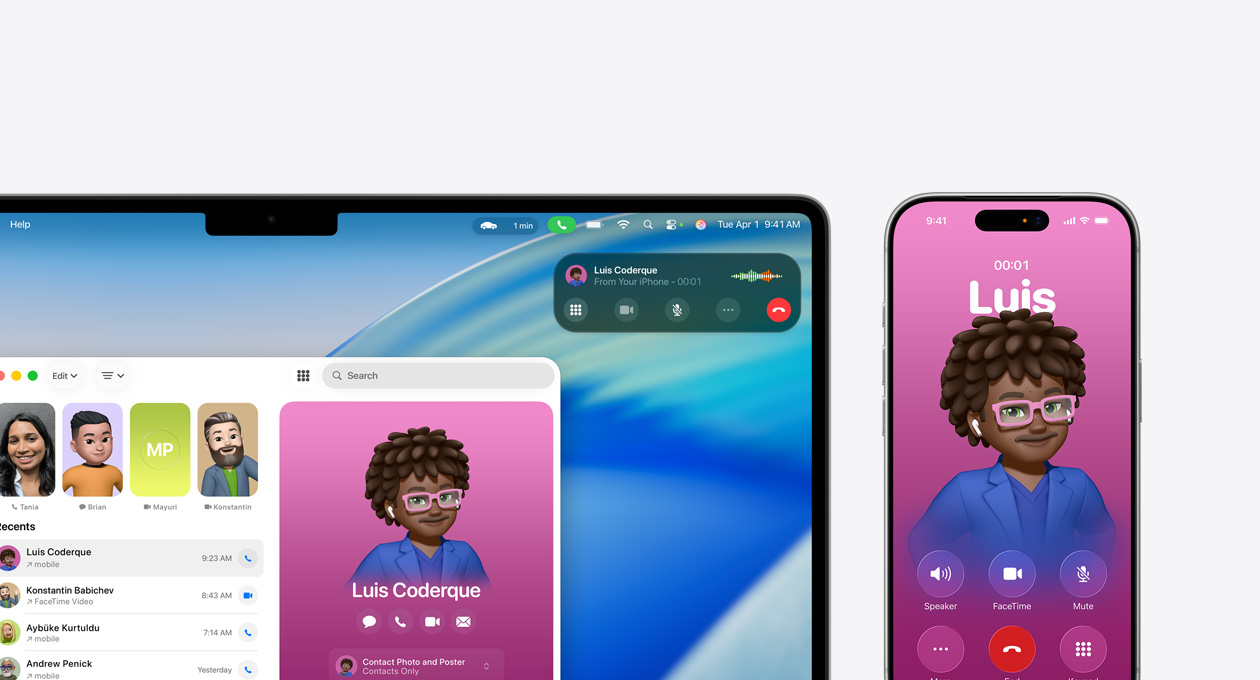 Mac 裝置，螢幕展示全新電話 app